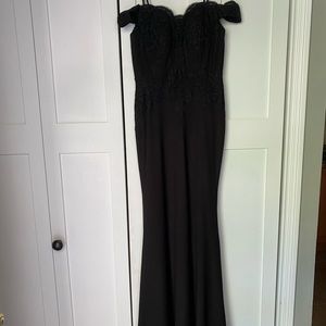 off the shoulder long black dress